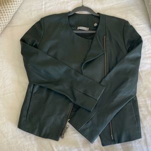 Vince Dark Green leather moto jacket